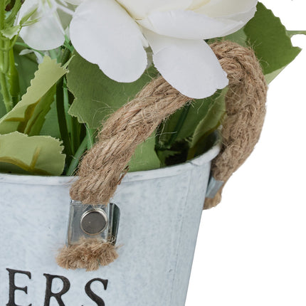 Artificial Flowers Set, 3 White Pots with Rope Handles