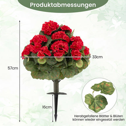 Artificial Geraniums Set of 2, Red, With Ground Stakes