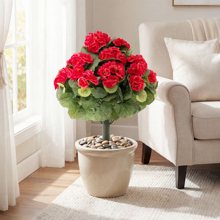 Artificial Geraniums Set of 2, Red, With Ground Stakes