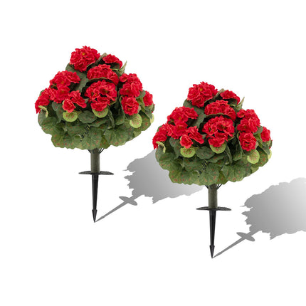 Artificial Geraniums Set of 2, Red, With Ground Stakes