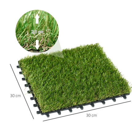 Artificial grass mat, 10-pack - 25 mm, 30x30 cm, dark green