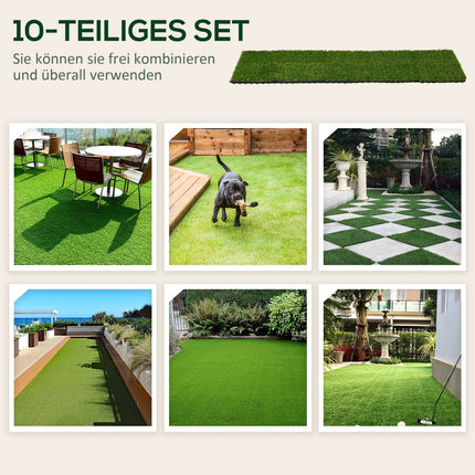 Artificial Grass Tiles - Pack of 10, 25mm, for garden use