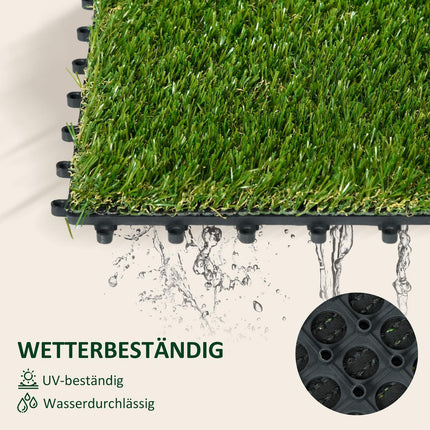 Artificial Grass Tiles - Pack of 10, 25mm, for garden use