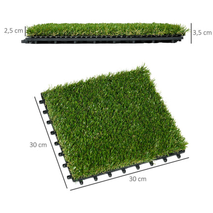 Artificial Grass Tiles - Pack of 10, 25mm, for garden use
