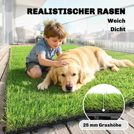 Artificial Grass Tiles Set, 22 Pieces, 30x30 cm, Drainage System