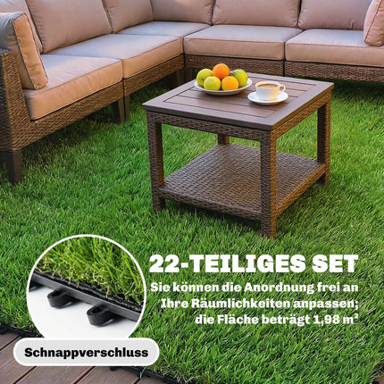 Artificial Grass Tiles Set, 22 Pieces, 30x30 cm, Drainage System