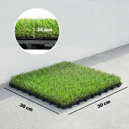 Artificial Grass Tiles Set, 22 Pieces, 30x30 cm, Drainage System