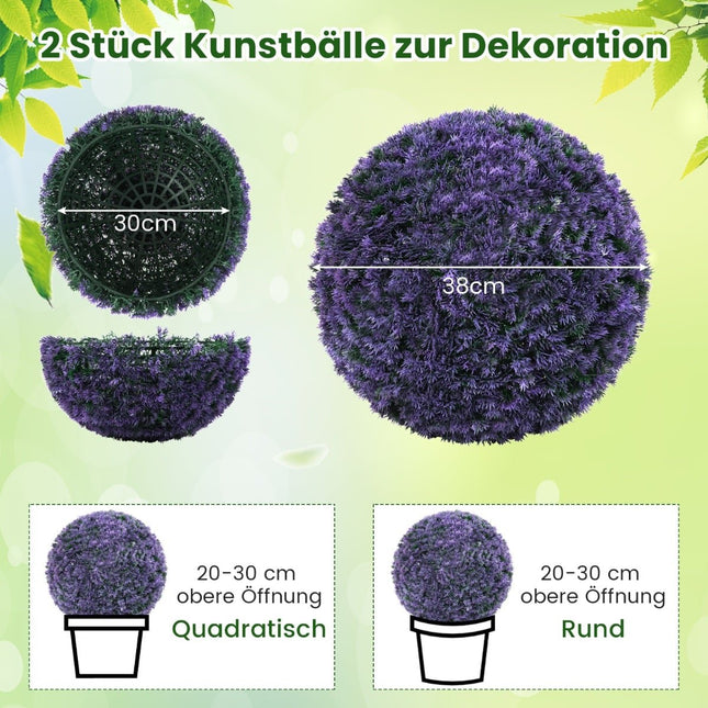 Artificial Lavender Topiary Balls, UV-Resistant, 38 cm, Set of 2