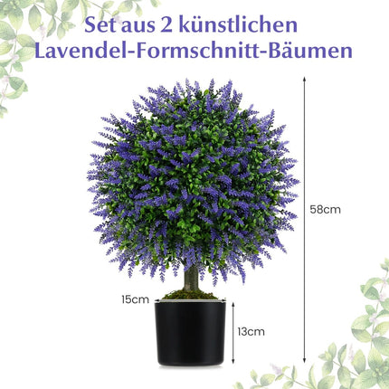 Artificial Lavender Topiary Trees, 58cm, Set of 2