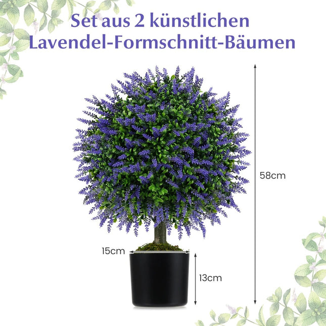 Artificial Lavender Topiary Trees, 58cm, Set of 2
