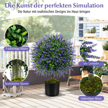 Artificial Lavender Topiary Trees, 58cm, Set of 2