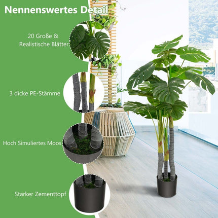 Artificial Monstera Plant, 120 cm, 20 Leaves, Durable