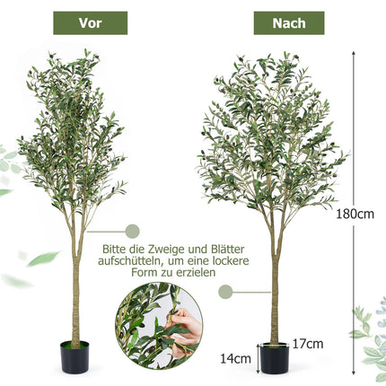 Artificial Olive Tree 180cm with Pot, 1296 Leaves, 72 Olives