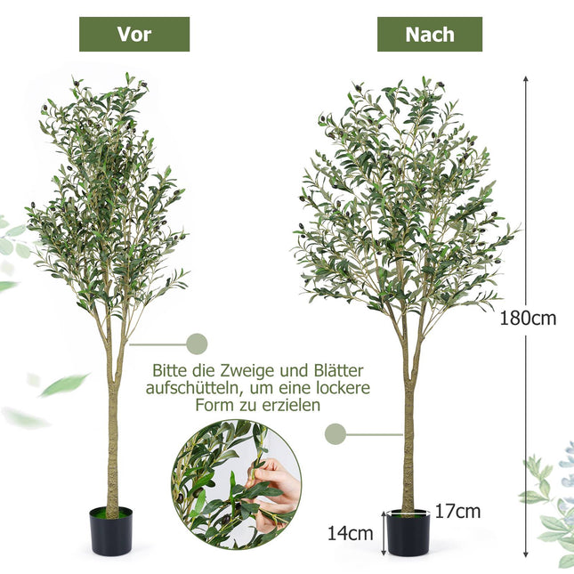 Artificial Olive Tree 180cm with Pot, 1296 Leaves, 72 Olives