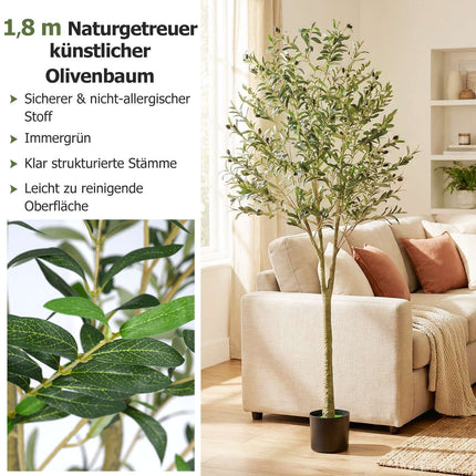 Artificial Olive Tree 180cm with Pot, 1296 Leaves, 72 Olives