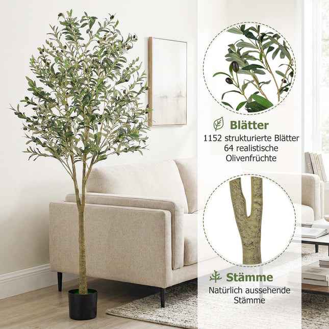 Artificial Olive Tree 180cm with Pot, 1296 Leaves, 72 Olives