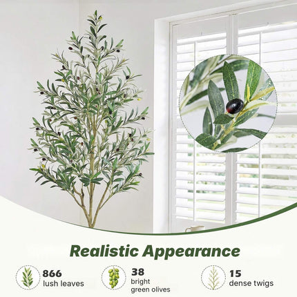 Artificial Olive Tree 190 cm with 38 Olives and 866 Leaves, Indoor Faux Plant