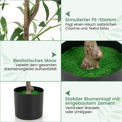 Artificial Olive Tree Set, 130 cm, 2 Pcs with Cement Pot