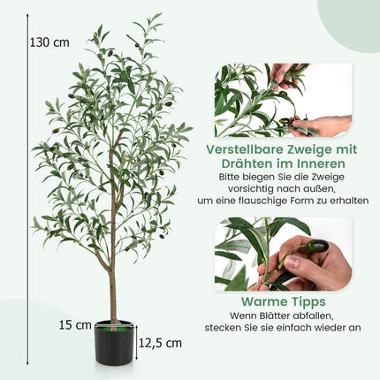 Artificial Olive Tree Set, 130 cm, 2 Pcs with Cement Pot