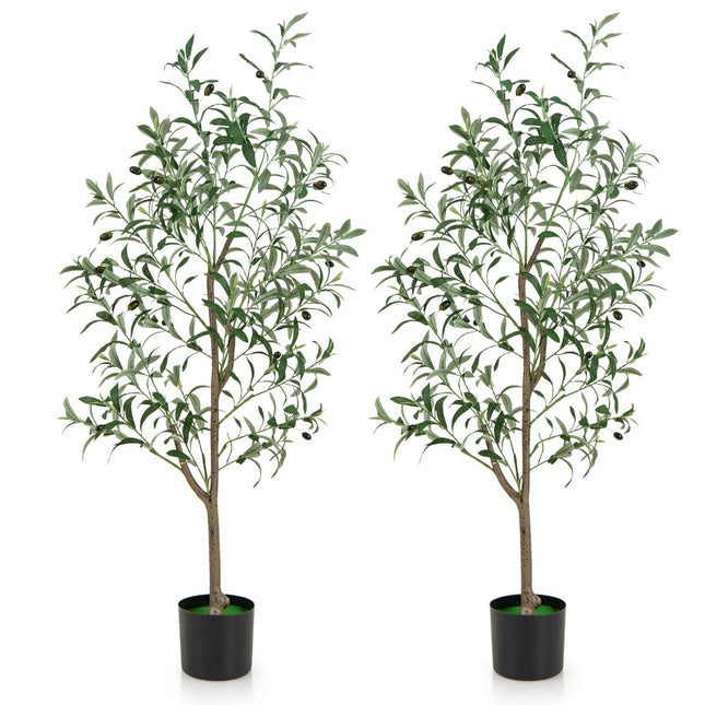 Artificial Olive Tree Set, 130 cm, 2 Pcs with Cement Pot