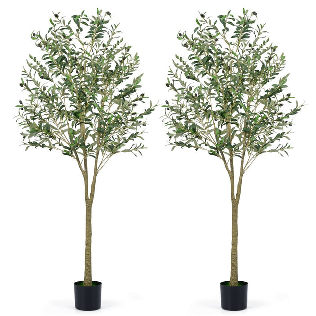 Artificial Olive Tree Set, 180 cm, 2 Pieces, Realistic Leaves