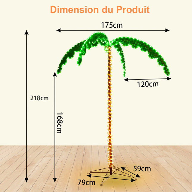 Artificial Palm Tree With LED Lights, 168 cm, Folding Base