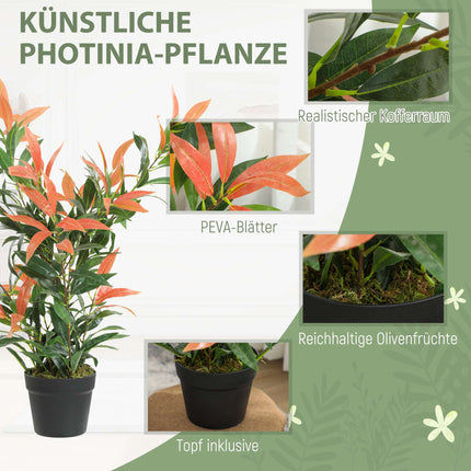 Artificial Photinia Plant, 90 cm, 300 Leaves, Adjustable Branches