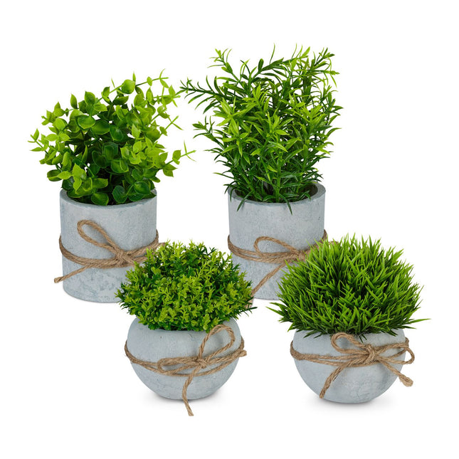 Artificial Plants Set, Small Plastic Décor in Pots