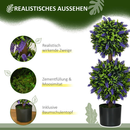 Artificial Plants Set of 2 - UV Resistant, 70cm with Lavender