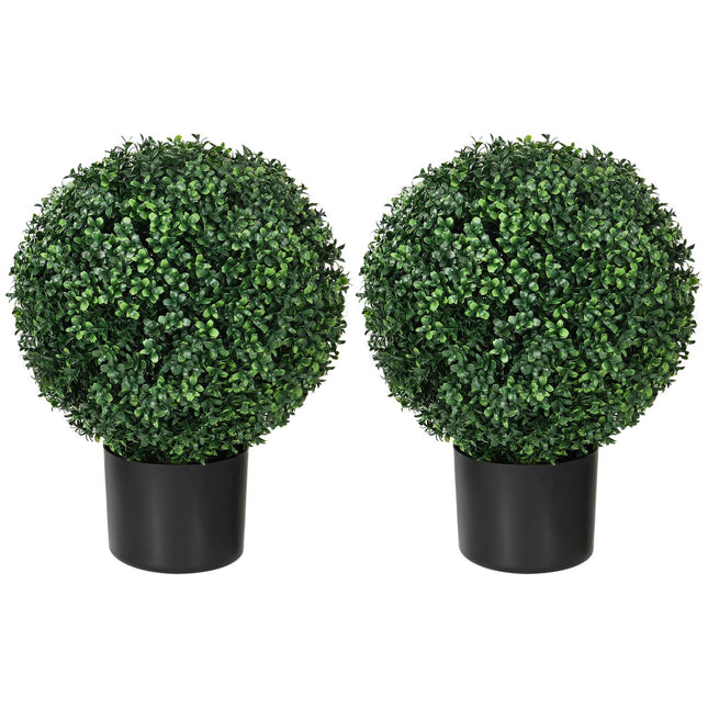 Kunstplanten, set van 2 UV-bestendige kunstplanten in bloempot, 52cm buxus, kamerplant voor tuin, woonkamer, groen