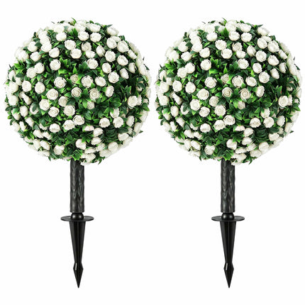 Artificial Rose Ball Topiary Stakes, 2-Pack, UV-Resistant, White