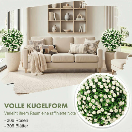 Artificial Rose Ball Topiary Stakes, 2-Pack, UV-Resistant, White