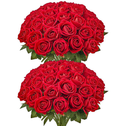 Artificial Roses, 60 Red Foam Roses With Stems
