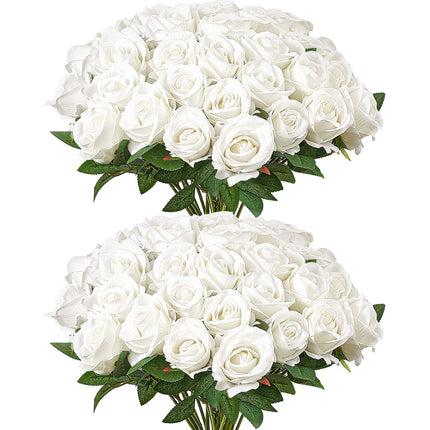 Artificial Roses, 60 White Foam Roses With Stems