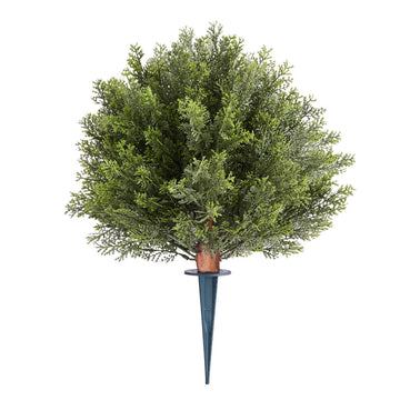 Artificial Topiary Cypress Trees, Set of 2, 16-Inch, Ground Spikes