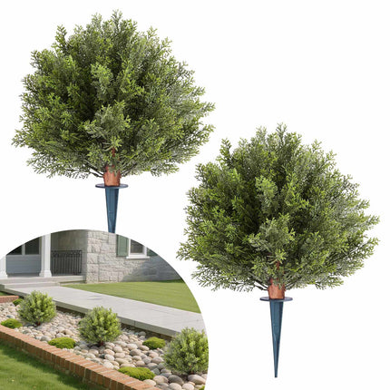 Artificial Topiary Cypress Trees, Set of 2, 16-Inch, Ground Spikes
