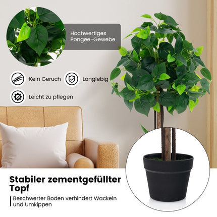 Artificial hydrangea tree in a pot with a real wooden trunk. Decorative artificial plant silk tree