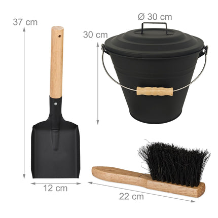 Ash Bin with Brush and Shovel – Iron, Black