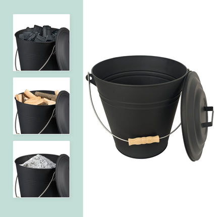 Ash Bin with Brush and Shovel – Iron, Black