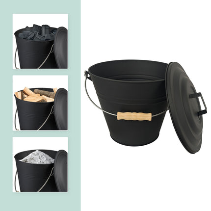 Ash Bucket with Brush & Shovel – Powder-Coated Iron