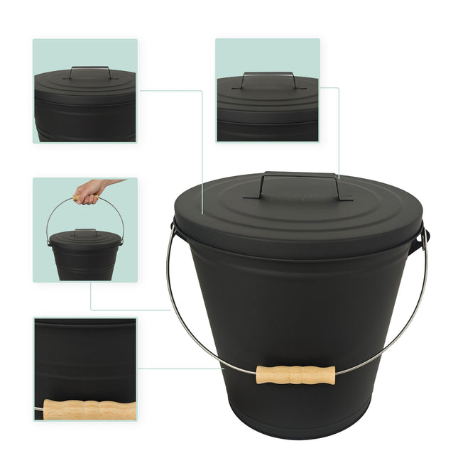 Ash Bucket with Brush & Shovel – Powder-Coated Iron