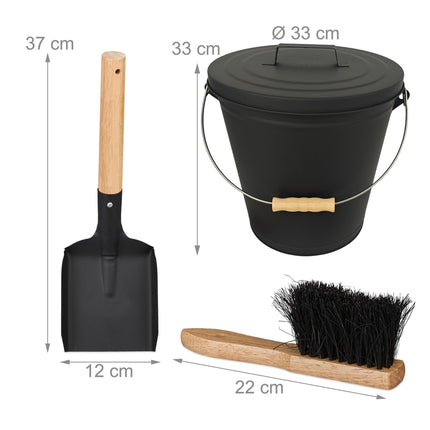 Ash Bucket with Brush & Shovel – Powder-Coated Iron