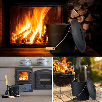 Ash Bucket with Brush & Shovel – Powder-Coated Iron