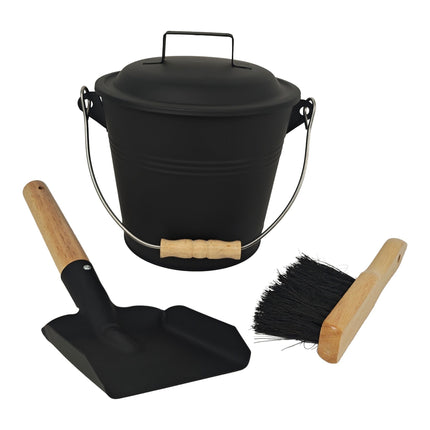 Ash Bucket with Brush and Shovel Set, Black Iron