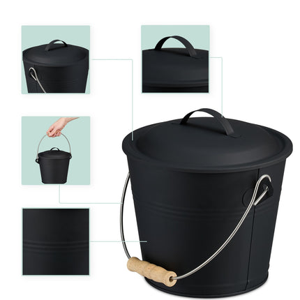 Ash Bucket with Lid, Shovel & Brush Set, 4.5L