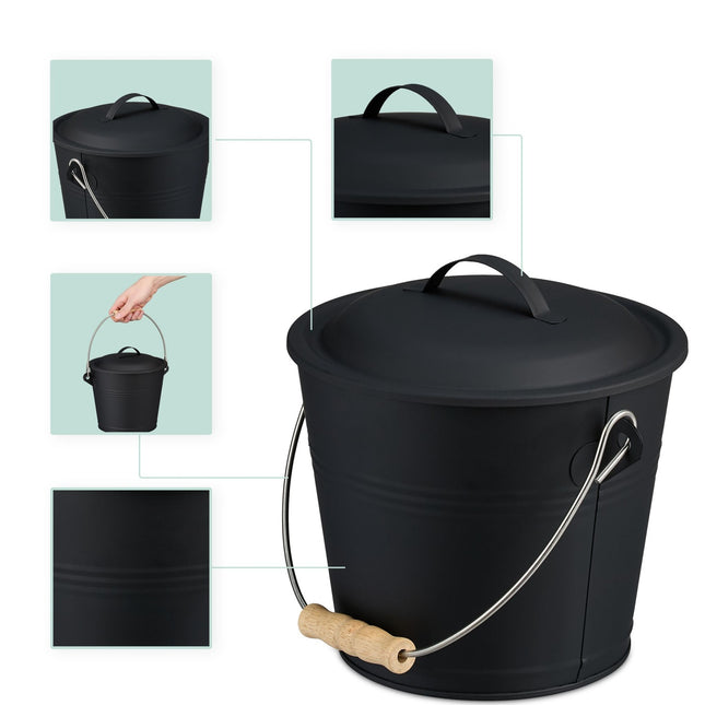 Ash Bucket with Lid, Shovel & Brush Set, 4.5L