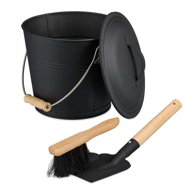 Ash Bucket with Lid, Shovel & Brush Set, 4.5L
