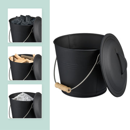 Ash Bucket with Lid, Shovel & Brush Set, 4.5L