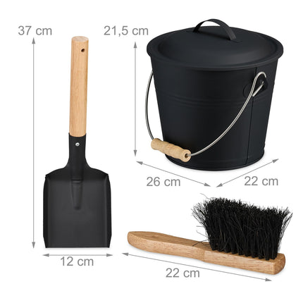 Ash Bucket with Lid, Shovel & Brush Set, 4.5L