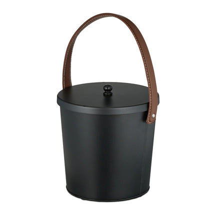 Ash Bucket with Lid – Steel, Leather Handle, Fireplace Use